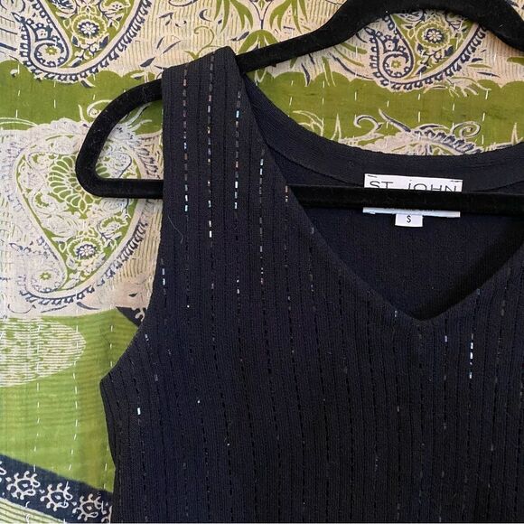 St. John Evening Black Sleeveless Embellished Knit Blouse Size Small - Picture 3 of 12